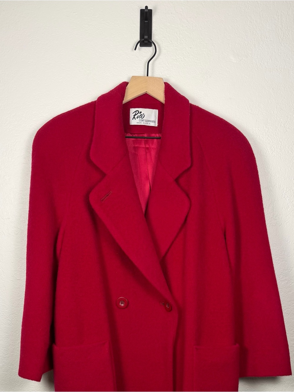 1970s Vintage Rio Coat Company Red Wool Mohair Long Coat USA ILGWU Union Size L